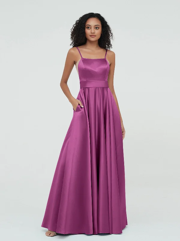 Women's Casual Apparel Chic And Comfortable A-line Spaghetti Straps Max Satin Dresses-Orchid Women's Casual Apparel Chic And Comfortable A-line Spaghetti Straps Max Satin Dresses-Orchid
