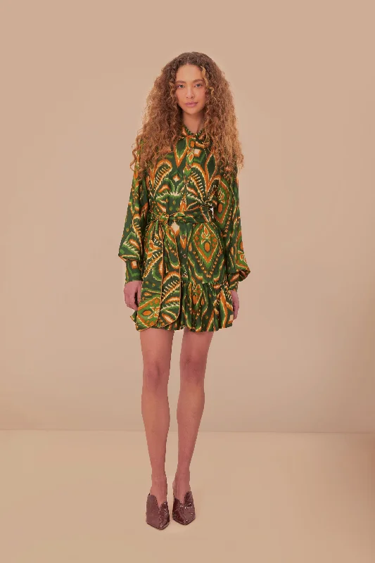 Free Spirited Fashion Now On Sale For Chic Urban Styles Green Pineapple Ikat LENZING™ ECOVERO™ Viscose Mini Dress Free Spirited Fashion Now On Sale For Chic Urban Styles Green Pineapple Ikat LENZING™ ECOVERO™ Viscose Mini Dress