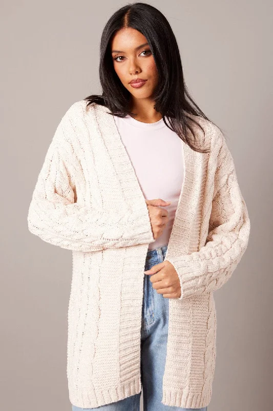 Eclectic Fashion Fashion Deal Beige Cable Knit Cardigan Longline