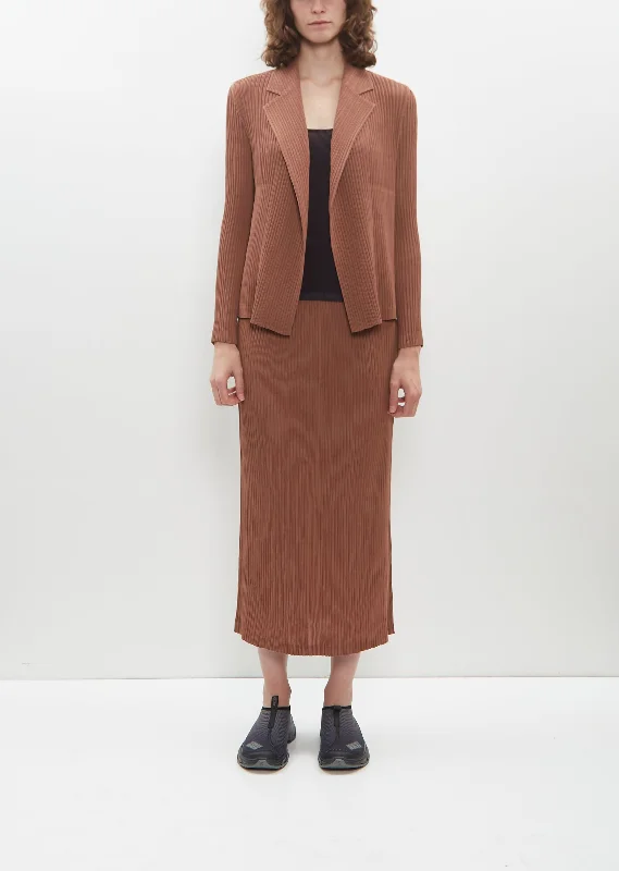 Hatching Pleats Skirt — Leaves Brown