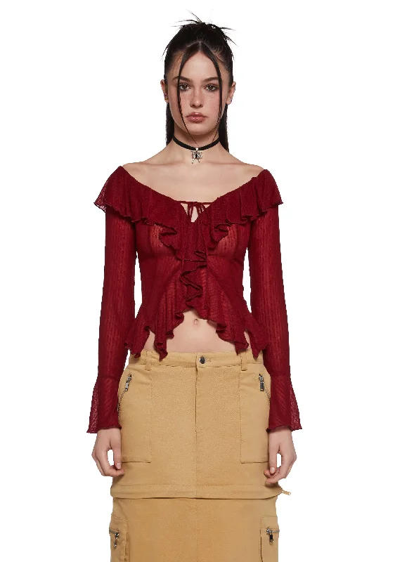 Bold Prints Casual Chic Summer Splash Sale Noteworthy Chic Long Sleeve Top - Red
