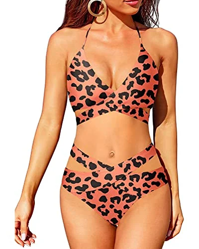 Clearance Sale End Of Season Sale Flattering High Waisted Bikini Bottoms With Defined Waistline-Orange And Leopard Clearance Sale End Of Season Sale Flattering High Waisted Bikini Bottoms With Defined Waistline-Orange And Leopard