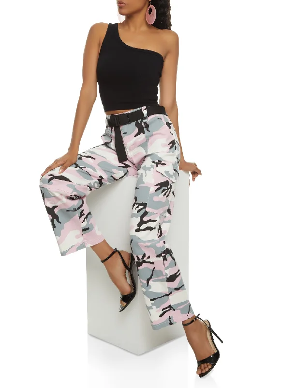 Boho Chic Fashion Anniversary Sale Belted Camouflage Cargo Pants