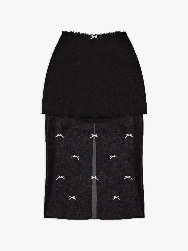 Harper Bow Tiered Skirt - Black Pink Bow