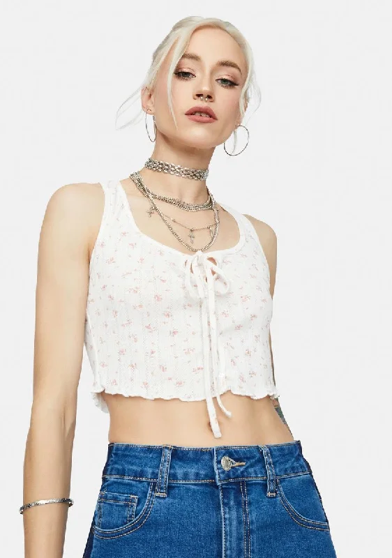 Women's Online Boutique Fashion For Every Occasion Flowing Into It Floral Lace Up Front Cropped Tank Top