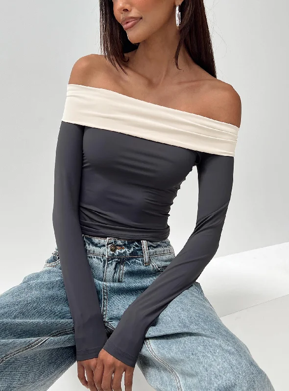 Women's Workout Garments Vibrant Styles Machado Off The Shoulder Top Slate / Beige