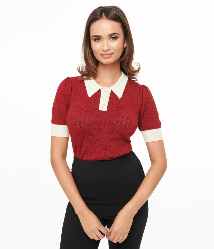 Effortless Chic for Women Daily Essentials Unique Vintage 1950s Burgundy & Rhinestone Buttons Prim & Pretty Sweater Effortless Chic for Women Daily Essentials Unique Vintage 1950s Burgundy & Rhinestone Buttons Prim & Pretty Sweater