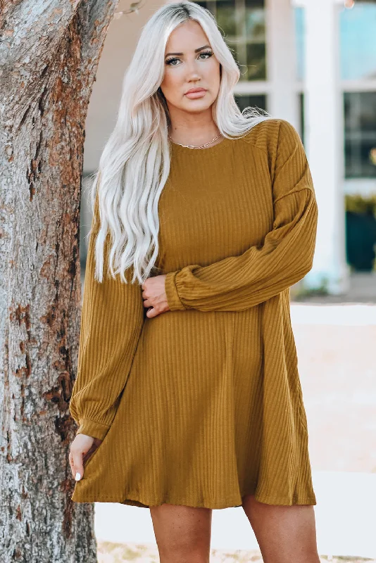 Laid-Back Elegance Mid - Week Surprise Empire Waist Ribbed Round Neck Dress