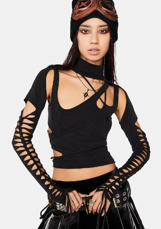 Fashion Forward Refined Simplicity Modulation Cut Out Long Sleeve Top