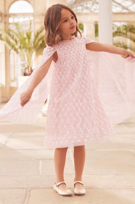 Casual Fashion Feminine Flow Heart Lattice Cape Kids Dress
