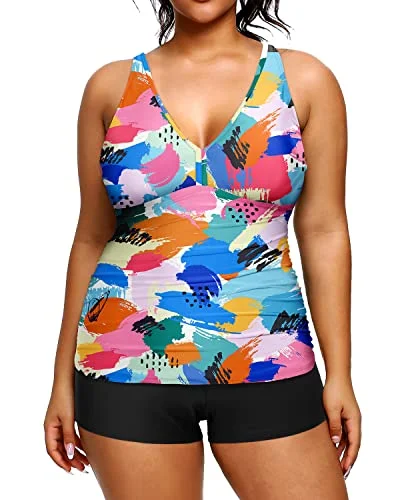 Women's Comfortable Garments Stylish Savings Plus Size Tankini Shorts Tummy Control Bathing Suit-Color Block Women's Comfortable Garments Stylish Savings Plus Size Tankini Shorts Tummy Control Bathing Suit-Color Block
