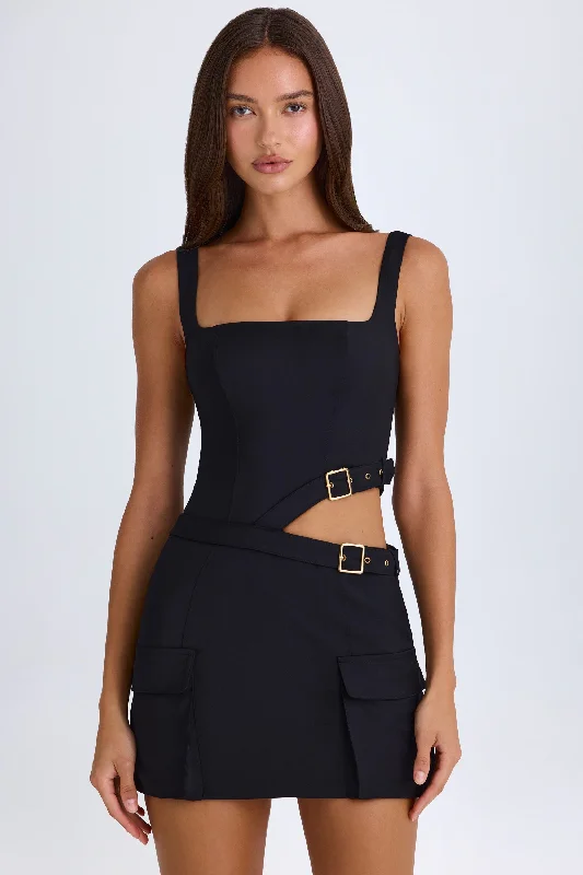 Women's Travel Outfit Set Durable Fashion Picks Belted Cut-Out Mini Dress in Black