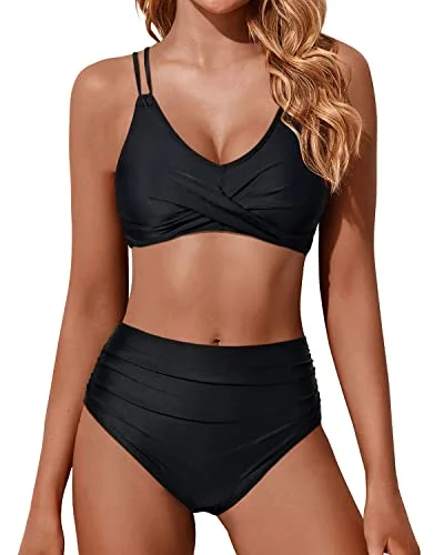 Affordable Women's Outfit Trendy Threads Twist Front High Waisted Bikini Set Two Piece Swimsuits Push Up Wrap Swim Suits-Black Affordable Women's Outfit Trendy Threads Twist Front High Waisted Bikini Set Two Piece Swimsuits Push Up Wrap Swim Suits-Black