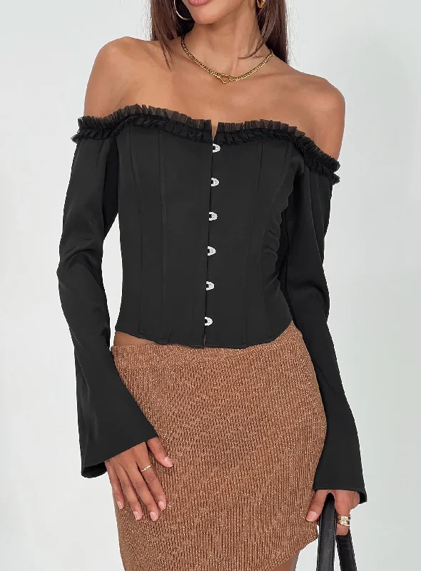 Women's Outerwear Apparel Current Trends Avaah Off The Shoulder Top Black