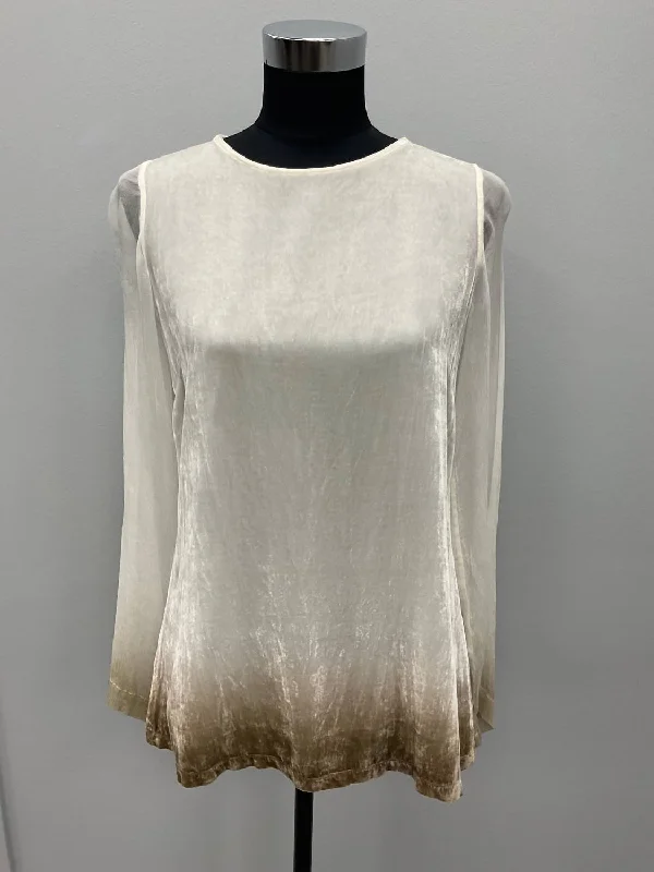 Women's Transitional Apparel Sophisticated Style Gold Ombre Silk Velvet Blouse In White Women's Transitional Apparel Sophisticated Style Gold Ombre Silk Velvet Blouse In White