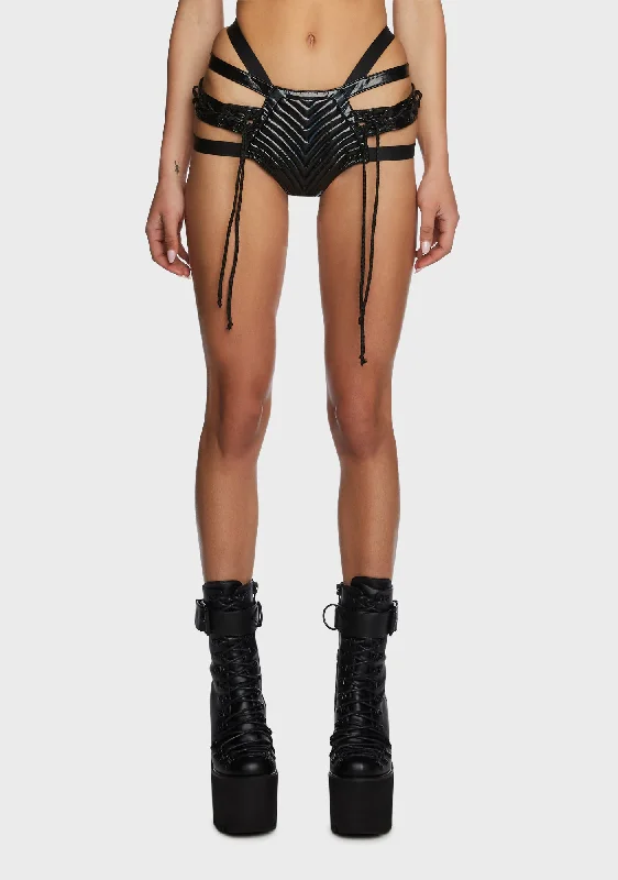 Rude Awakening Lace-Up Shorts - Black Holo