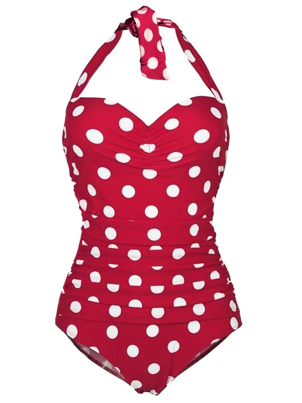 Sale On Clothing Season Transition Versatile Wear Clearance 1950s Halter Polka Dot One-Piece Swimsuit Sale On Clothing Season Transition Versatile Wear Clearance 1950s Halter Polka Dot One-Piece Swimsuit