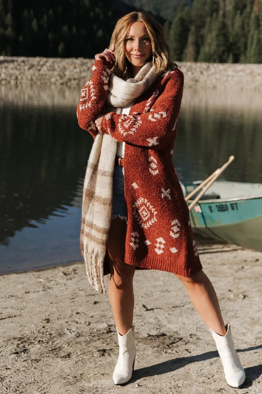 Elegant Women's Fashion Comfort First Women's Wear Missoula Oversized Cardigan | Rust + Beige Elegant Women's Fashion Comfort First Women's Wear Missoula Oversized Cardigan | Rust + Beige