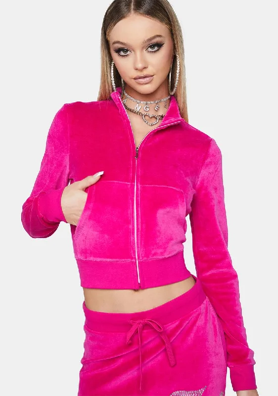 Women's Charming Outfit For Events Quality Wear Pink Velour Track Jacket