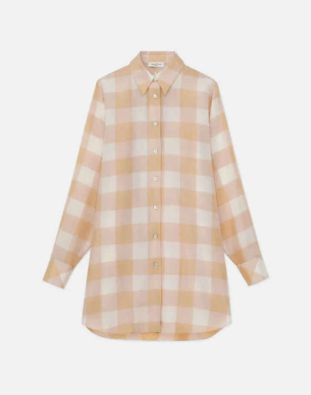 Women's Functional Outdoor Garments Women's Urban Fashion Painted Gingham Print Silk Habutai Oversized Blouse Women's Functional Outdoor Garments Women's Urban Fashion Painted Gingham Print Silk Habutai Oversized Blouse
