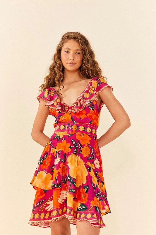 Stylish Women's Apparel Versatile Outfits Pink Flowers Tapestry Mini Dress