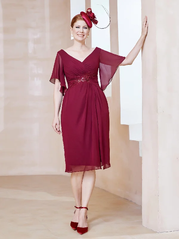 Women's Outfit Style Streetwear Flutter Sleeves V-neck Sequins Applique Decor Dress Burgundy Women's Outfit Style Streetwear Flutter Sleeves V-neck Sequins Applique Decor Dress Burgundy