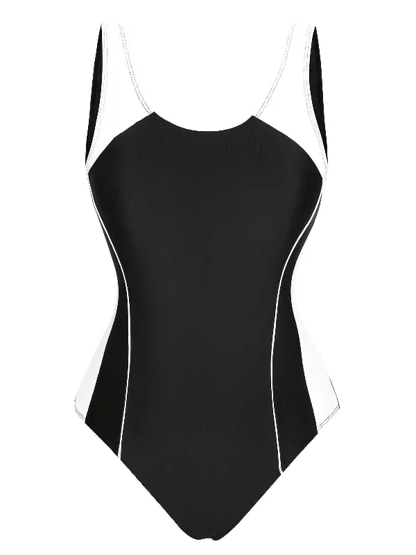 Clothing Store Budget Saver Black 1940s Contrast One-Piece Swimsuit
