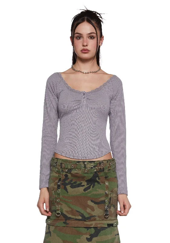 Elegant Fashion Clearance Event Text Me Long Sleeve Top - Gray