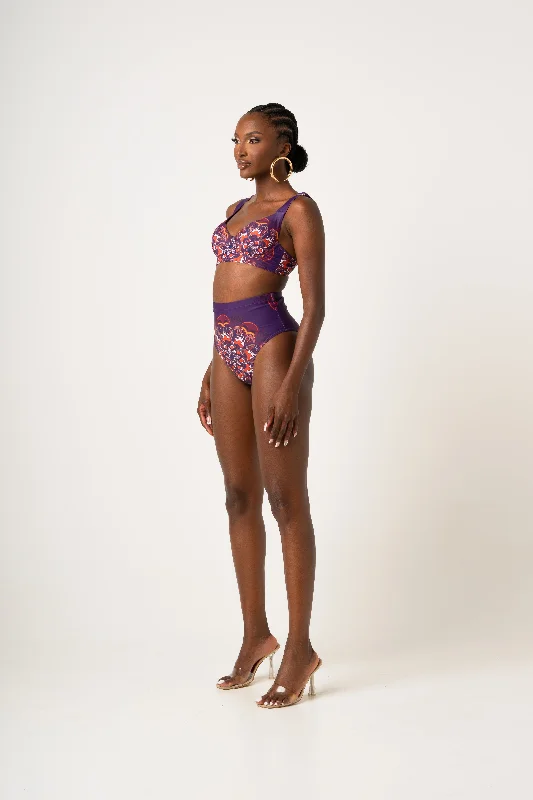 Women's Luxury Apparel Free Spirited Fashion ENANG PURPLE High Waist Bikini Bottom