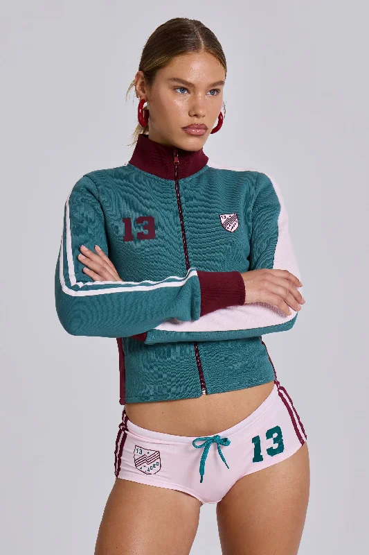 Women's Attire Stylish Basics Teal Green No.13 Football Track Top