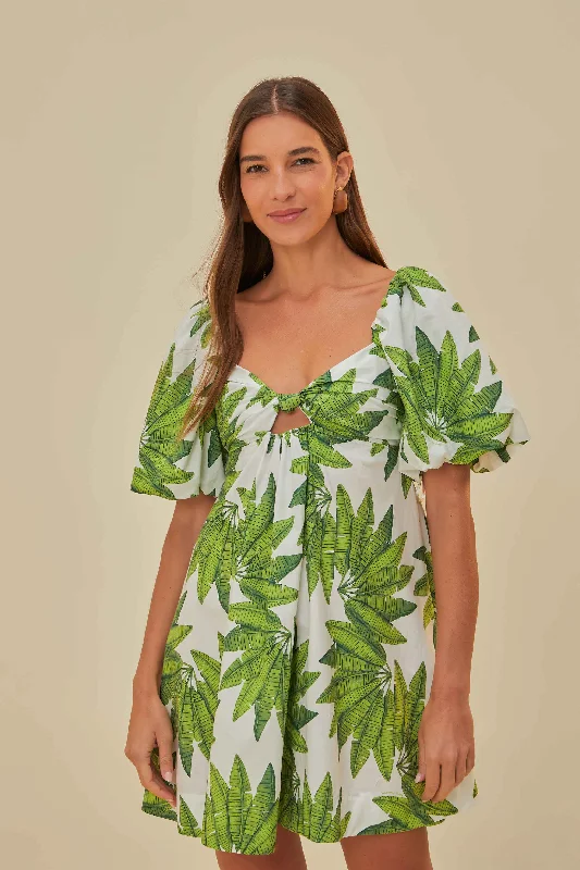 Classic Women's Fashion Y2K Nostalgic Fashion Look Off-White Palms Fan Mini Dress