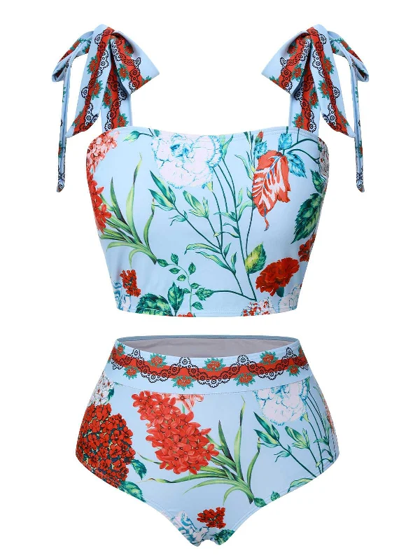Save Big Elevated Style Multicolor 1960s Strap Floral Swimsuit