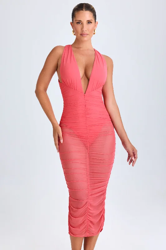 Top 10 Women's Online Clothing Stores Popular Collection Ruched Plunge Midaxi Dress in Coral Top 10 Women's Online Clothing Stores Popular Collection Ruched Plunge Midaxi Dress in Coral