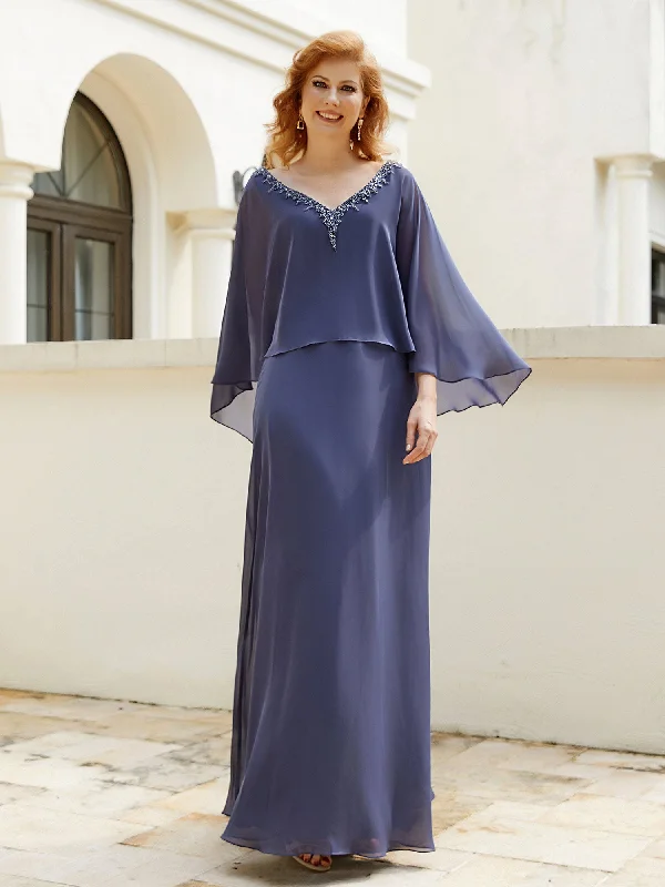 Women's Clothing Brands Best Seller A-Line Flutter Cape Sleeves Dress with Beaded V-neck-Stormy Women's Clothing Brands Best Seller A-Line Flutter Cape Sleeves Dress with Beaded V-neck-Stormy