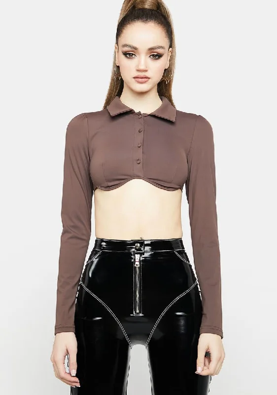 Top 10 Women's Online Clothing Stores Popular Collection Coffee Give 'Em Time Cropped Blouse