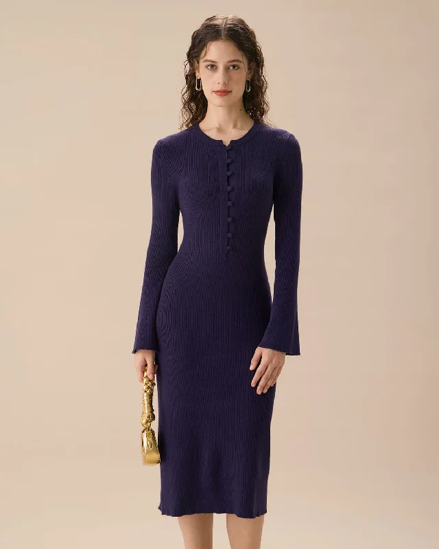 Stylish Women's Outfit Trendy Women's Collection Navy Ribbed Knit Bodycon Sweater Dress Stylish Women's Outfit Trendy Women's Collection Navy Ribbed Knit Bodycon Sweater Dress