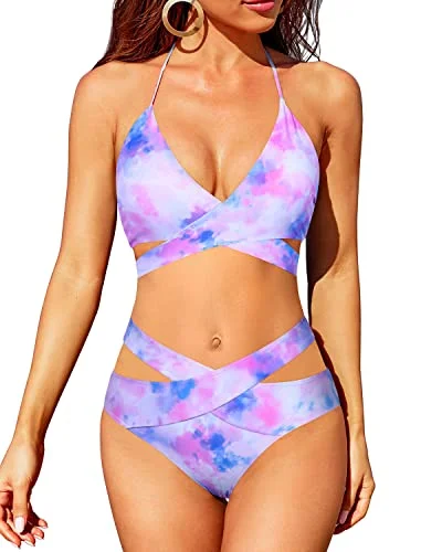 Women's Transitional Garments Urban Femme Streetwear CutOut Women's 2 Piece Bikini Sets With High Waisted Bottoms-Color Tie Dye Women's Transitional Garments Urban Femme Streetwear CutOut Women's 2 Piece Bikini Sets With High Waisted Bottoms-Color Tie Dye