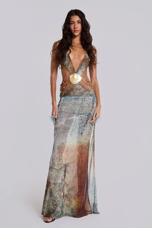 Women's Clothing Outfit Set Trendsetter's Closet Vida Backless Maxi Dress With Shell Trim in Marine Women's Clothing Outfit Set Trendsetter's Closet Vida Backless Maxi Dress With Shell Trim in Marine