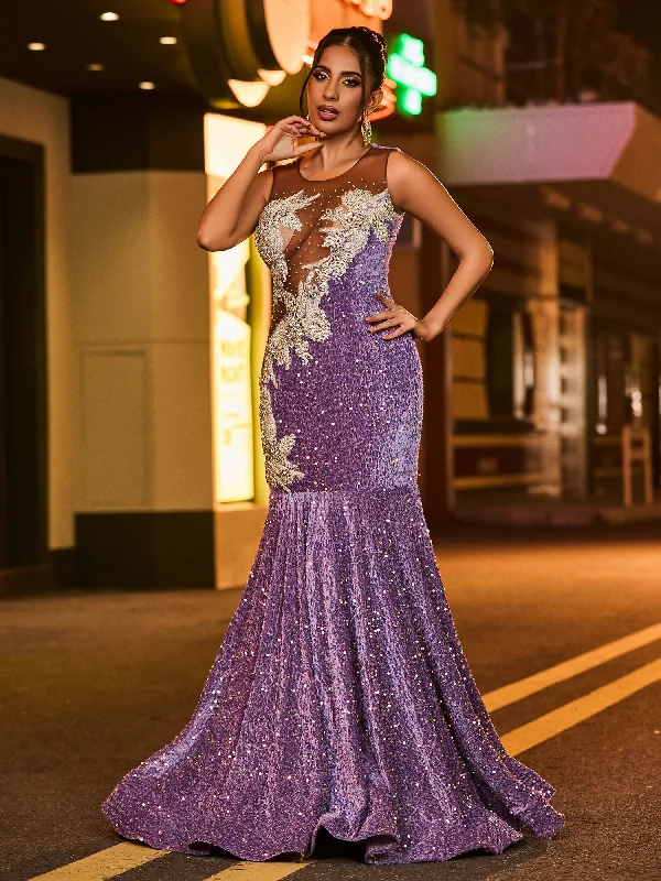 Women's Professional Garments Hot Trends Illusion Neck Diamond Glitter Sequin Mermaid Dress Tahiti Women's Professional Garments Hot Trends Illusion Neck Diamond Glitter Sequin Mermaid Dress Tahiti