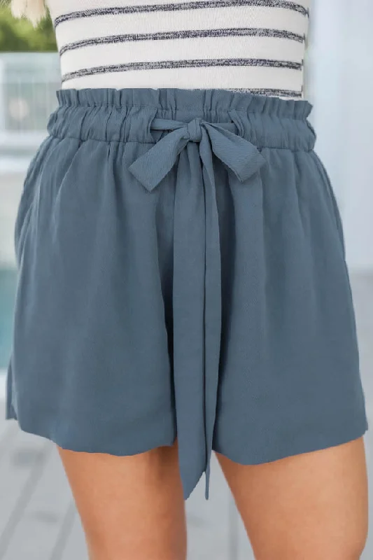 Trendy Women's Wear Feminine Soft - Hued Look Coast To Coast Blue Paperbag Shorts FINAL SALE Trendy Women's Wear Feminine Soft - Hued Look Coast To Coast Blue Paperbag Shorts FINAL SALE