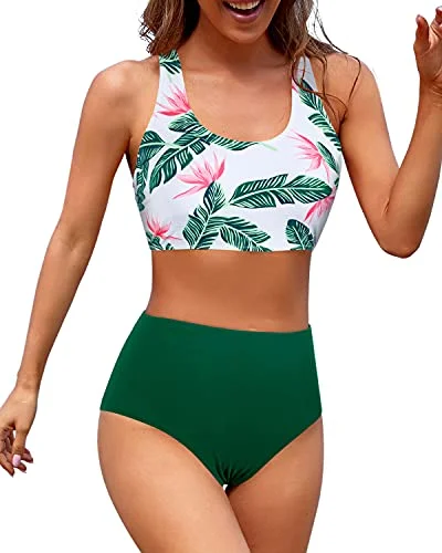 Women's Elegant Formal Outfit Comfort Centric Apparel Crop Top High Waisted Two Piece Bikini Sports Crop Top Swimsuit For Teen Girls-Green Tropical Floral Women's Elegant Formal Outfit Comfort Centric Apparel Crop Top High Waisted Two Piece Bikini Sports Crop Top Swimsuit For Teen Girls-Green Tropical Floral