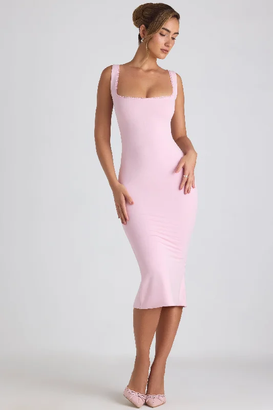 Elegant Women's Clothing Big Discounts Modal Lace-Trim Midaxi Dress in Soft Pink