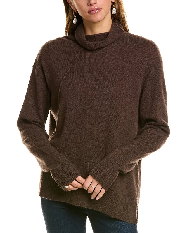 Hannah Rose Asymmetrical Funnel Neck Cashmere Tunic Sweater