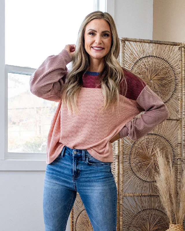 Women's Comfortable Garments Stylish Savings NEW! Tessa Color Block Corded Top - Peach Women's Comfortable Garments Stylish Savings NEW! Tessa Color Block Corded Top - Peach