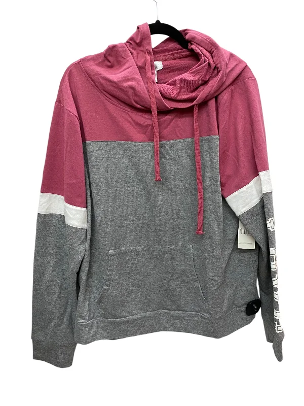 Sweatshirt Hoodie By Just Be In Grey & Pink, Size: L