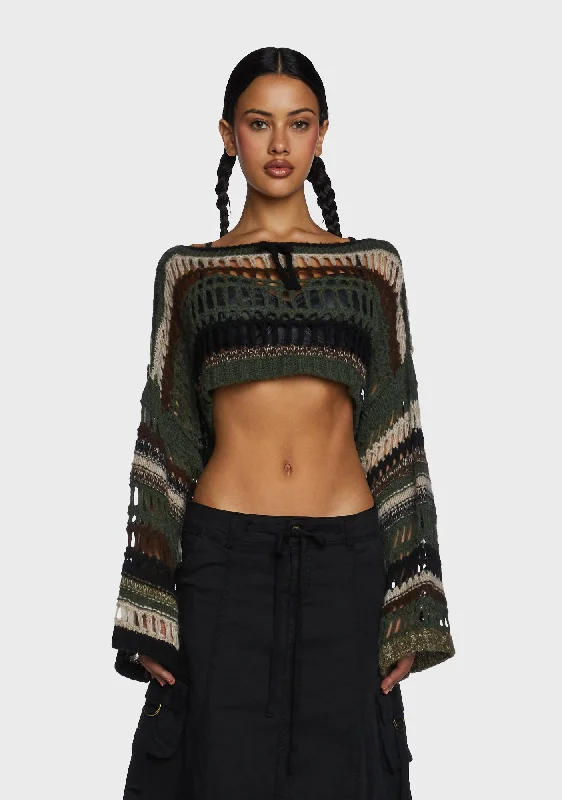 Giselle Extreme Cropped Sweater - Green