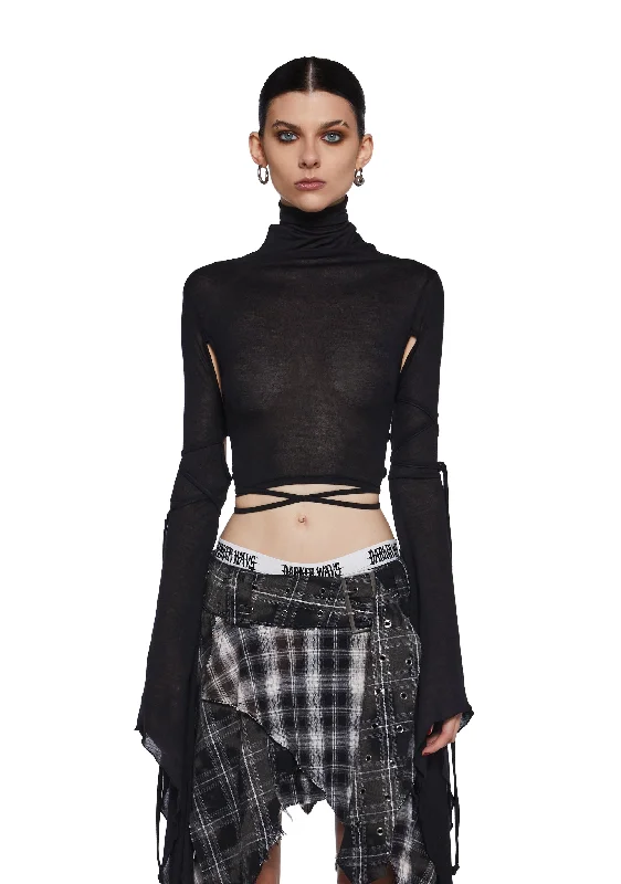 Vibrant Femme Fashion Playful Elegance Warp Long Sleeve Crop Top
