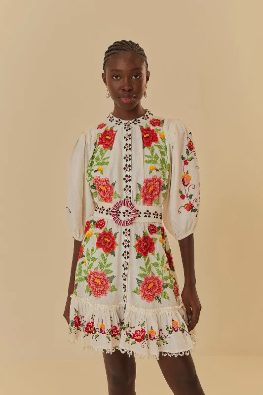 Women's Layered Outfit Break Fashion Norms Off-White Embroidered Carmina Floral Short Sleeve Mini Dress Women's Layered Outfit Break Fashion Norms Off-White Embroidered Carmina Floral Short Sleeve Mini Dress