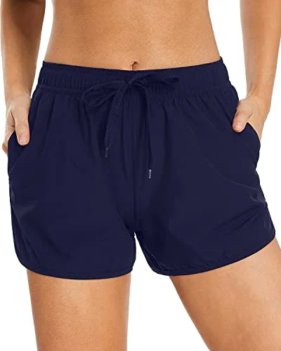 Clothes For Women Summer Fashion Athletic Elastic Waistband Adjustable Drawstring Swim Shorts For Women-Navy Blue