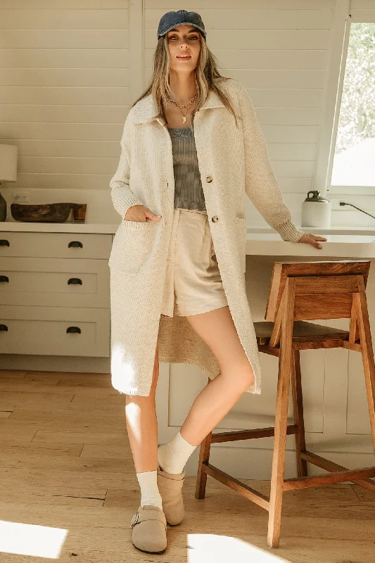 Outfits Ideas Evening Looks Ontario Long Button Cardigan | Oatmeal